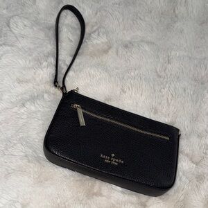 Kate Spade Black Textured Wristlet with Silver Zipper